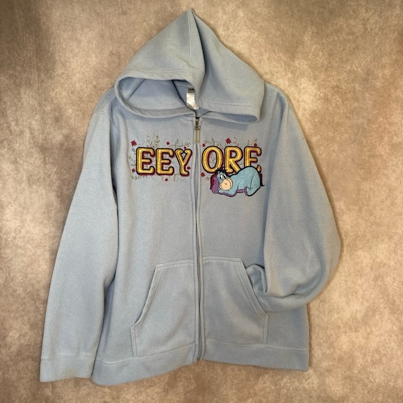 Vintage Y2K‎ Disney Eeyore Full Embroidered Zip Up Hoodie Size XL Light Blue - Picture 1 of 7